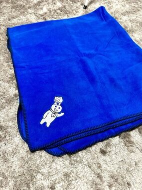 New Blue Plush Blanket with Pillsbury Doughboy Patch 50x62